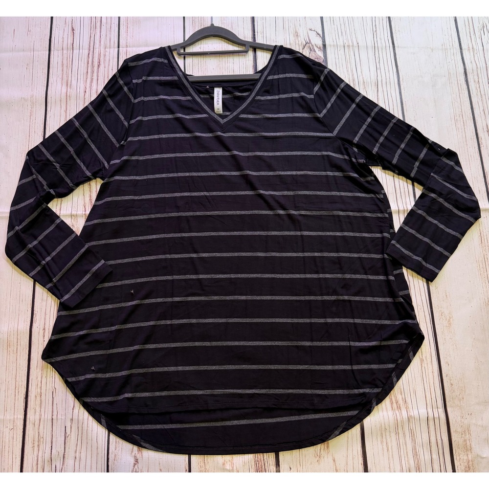 Zenana Premium Womens 3X Black Grey Striped V-Neck Long Sleeve Tunic Top